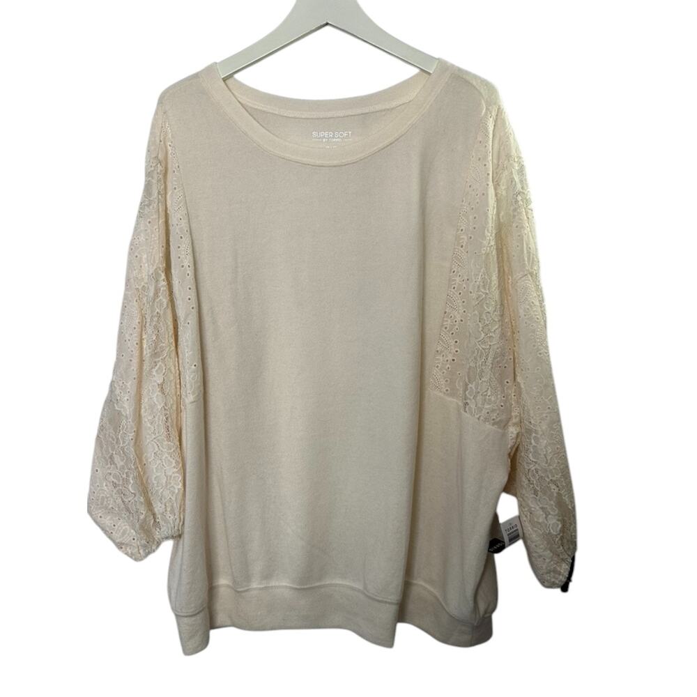 Super Soft by TORRID Ivory Lace Sleeve Plush Sweater Women's 3X 22 24 NEW